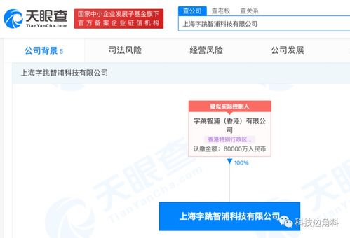 字節(jié)跳動(dòng)成立上海字跳智浦科技公司，注冊(cè)資本6億元布局計(jì)算機(jī)軟硬件