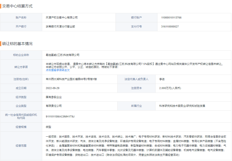 清華大學(xué)旗下氫能子公司連續(xù)虧損，擬以174萬元出讓7.5%股權(quán)
